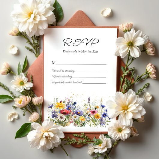 Cartons Réponse Simple Boho Chic Wildflower Wedding