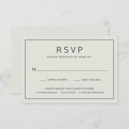 Cartons Réponse Simple Bordure Léger Beige Meilleur choix Mariage (Devant / Derrière)