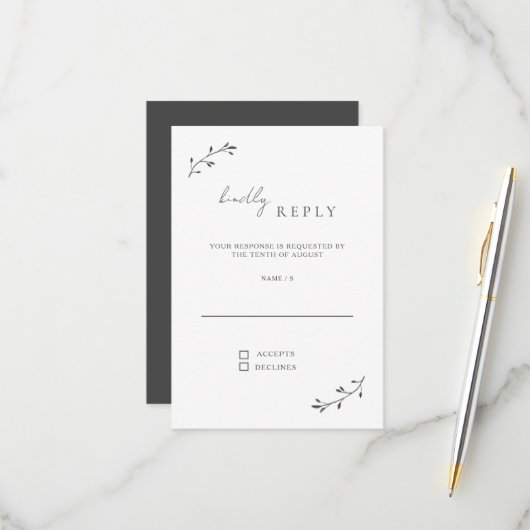 Cartons Réponse Simple botanique chic moderne minimaliste Mariage (Devant/Arrière en situation)