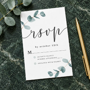 Cartons Réponse Simple cadre d'eucalyptus avec mariage calligraphi