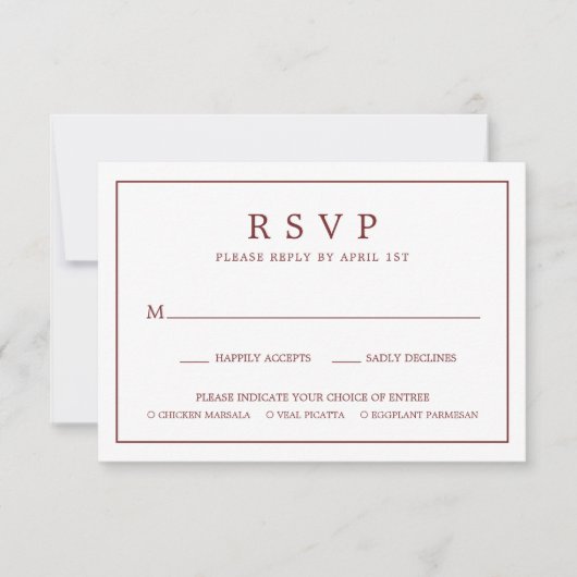 Cartons Réponse Simple choix de repas à la frontière Mariage Bourg (Devant)