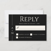 Cartons Réponse Simple classique noir élégant Monogramme mariage R (Devant)