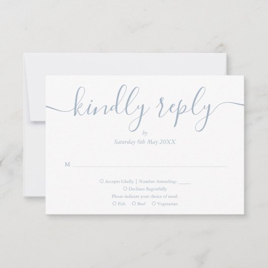 Cartons Réponse Simple Dusty Blue Script Repas Choice Mariage (Devant)