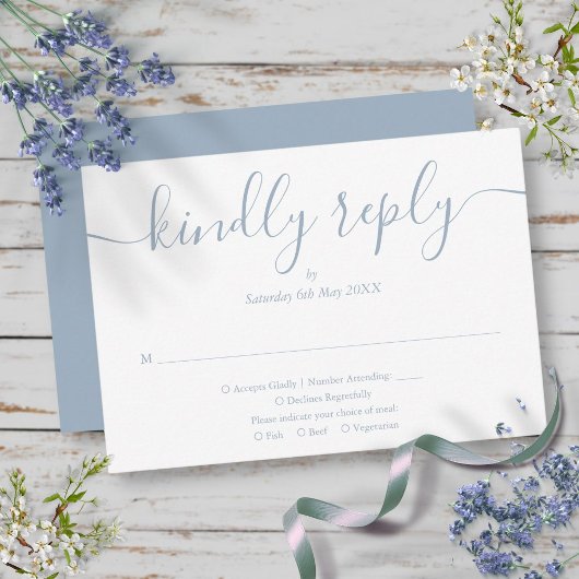 Cartons Réponse Simple Dusty Blue Script Repas Choice Mariage