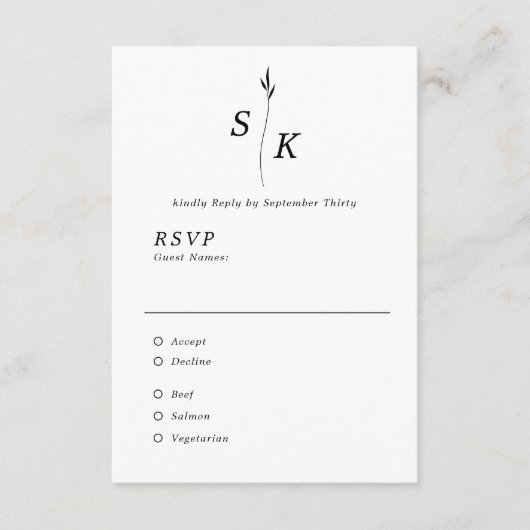 Cartons Réponse Simple Elegance Feuille Monogram Mariage chic (Devant)