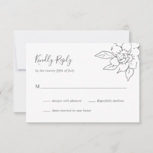 Cartons Réponse Simple Elegance Line Art Magnolia Floral Mariage