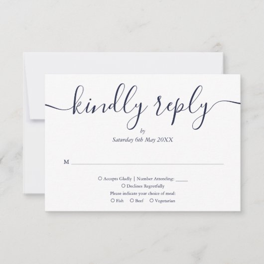 Cartons Réponse Simple élégance Navy Blue Script Repas Choix (Devant)
