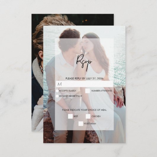 Cartons Réponse Simple Elegant 2 Photo Overlay Script Mariage (Devant / Derrière)