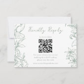 Cartons Réponse Simple Élégant Code QR Fleurs Vert Sauge Mariage (Devant)