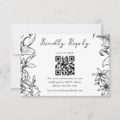 Cartons Réponse Simple Élégant Code QR Floral Noir Blanc Mariage (Devant)