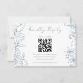 Cartons Réponse Simple Elegant Dusty Blue Floral QR Code Wedding (Devant)