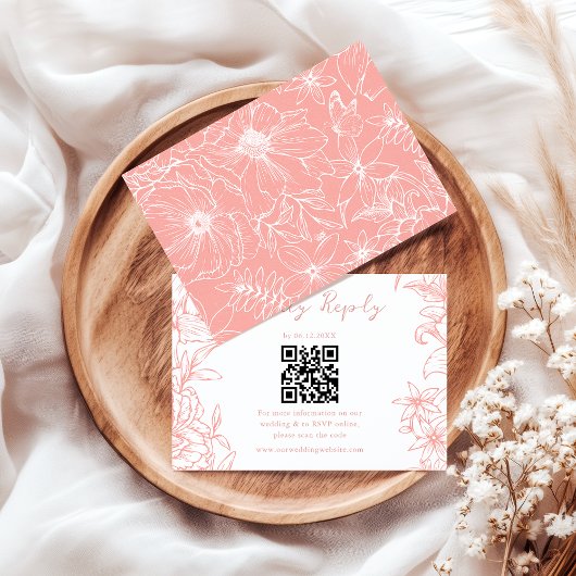 Cartons Réponse Simple Elegant Dusty Pink Floral QR Code Wedding