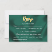 Cartons Réponse Simple Elegant Emerald Green & Gold Script Mariage (Devant)