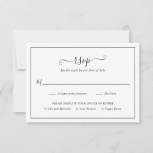 Cartons Réponse Simple Elegant Mariage de repas noir et blanc