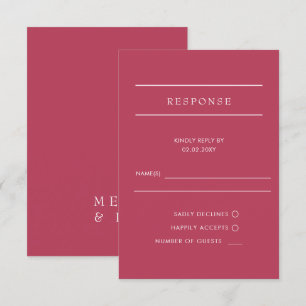 Cartons Réponse Simple élégant minimaliste moderne Mariage Magenta