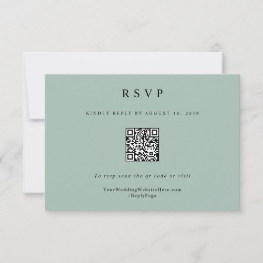 Cartons Réponse Simple Elegant Moderne Sage Vert Mariage QR Code (Devant)