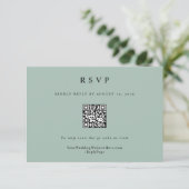 Cartons Réponse Simple Elegant Moderne Sage Vert Mariage QR Code (Debout devant)