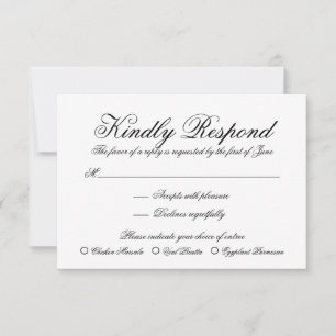 Cartons Réponse Simple Elegant noir et blanc Mariage officiel
