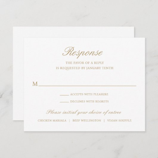 Cartons Réponse Simple Elegant Or Formel Mariage traditionnel (Devant / Derrière)