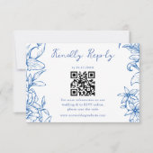 Cartons Réponse Simple Elegant Royal Blue Floral QR Code Wedding (Devant)