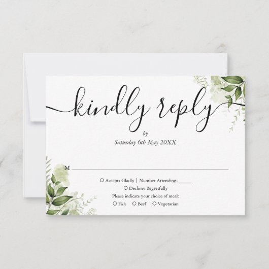 Cartons Réponse Simple Élégant Script Feuillage Mariage (Devant)