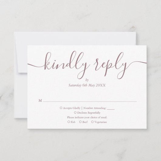 Cartons Réponse Simple Elegant Script Mauve Mariage photo (Devant)