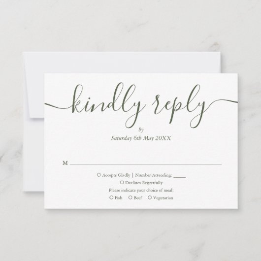 Cartons Réponse Simple Élégant Script Olive Verte Photo Mariage (Devant)