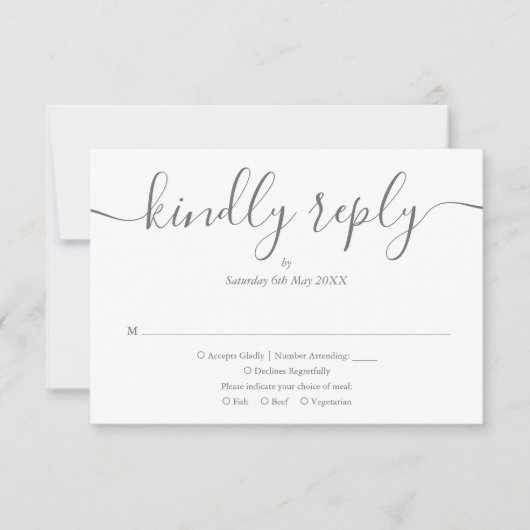 Cartons Réponse Simple Élégant Script Photo de Mariage Gris et Bla (Devant)