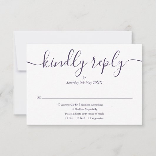 Cartons Réponse Simple Élégant Script Photo Mariage Violet (Devant)