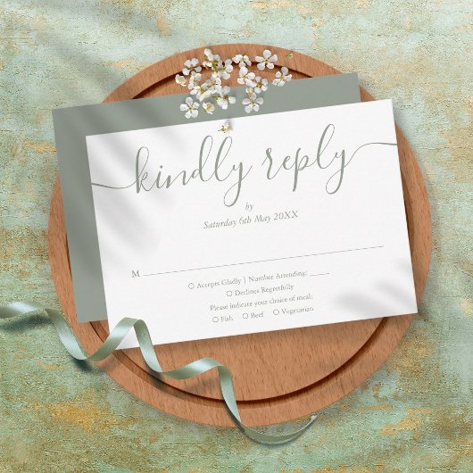 Cartons Réponse Simple Élégant Script Vert Sage Mariage