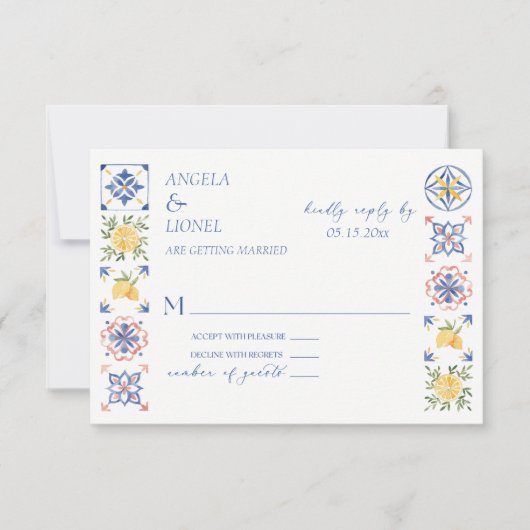 Cartons Réponse Simple Elegant Tiles Amalfi Coast Italy Wedding (Devant)
