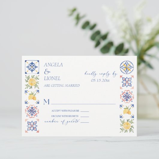 Cartons Réponse Simple Elegant Tiles Amalfi Coast Italy Wedding (Debout devant)