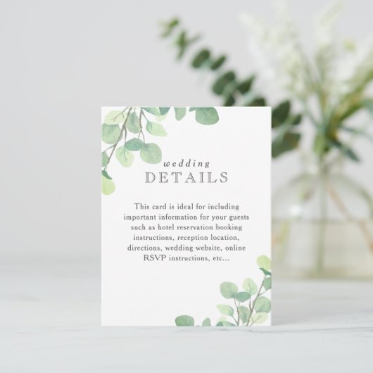 Cartons Réponse Simple Eucalyptus Mariage Détails du client Info C (Debout devant)