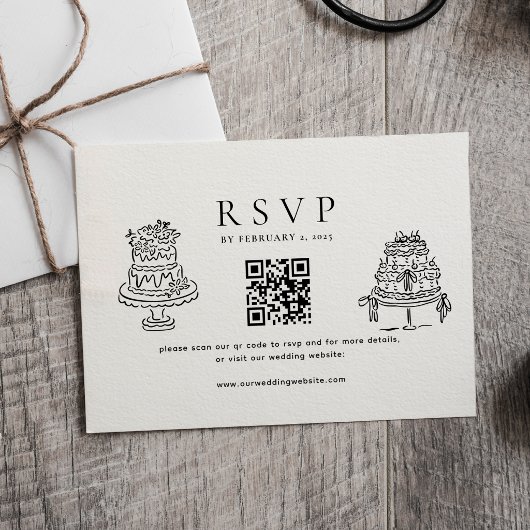 Cartons Réponse Simple gâteau minimal Mariage Code QR Mariage