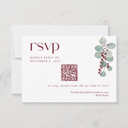 Cartons Réponse Simple hiver Bourgogne vacances Mariage QR Code (Devant)