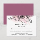 Cartons Réponse Simple Magnolia Pink Aquarelle choix de repas (Devant / Derrière)