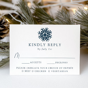 Cartons Réponse Simple Mariage au Flocon de Neige Navy