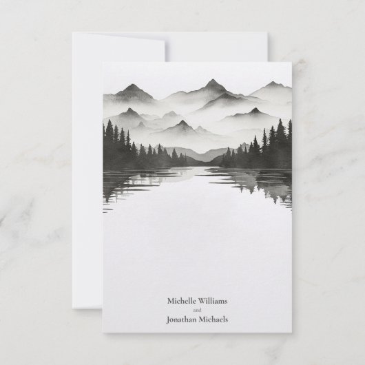 Cartons Réponse Simple Mariage Black and White Mountain Lake (Dos)