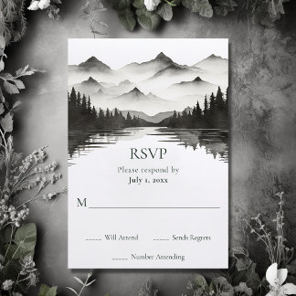 Cartons Réponse Simple Mariage Black and White Mountain Lake