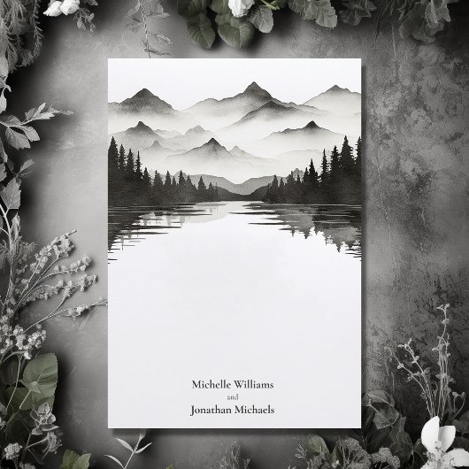 Cartons Réponse Simple Mariage Black and White Mountain Lake