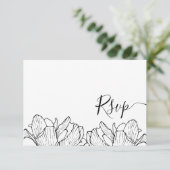 Cartons Réponse Simple Mariage Botanique Noir & Blanc (Debout devant)
