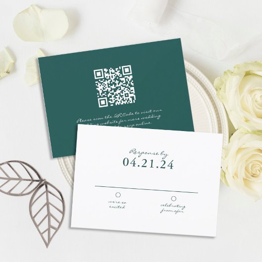 Cartons Réponse Simple Mariage de code QR Emerald foncé