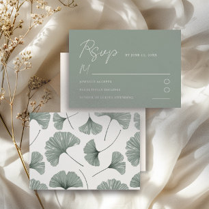 Cartons Réponse Simple Mariage Feuille de Ginkgo Vert Sauge