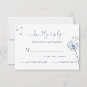 Cartons Réponse Simple Mariage Floral Bleu