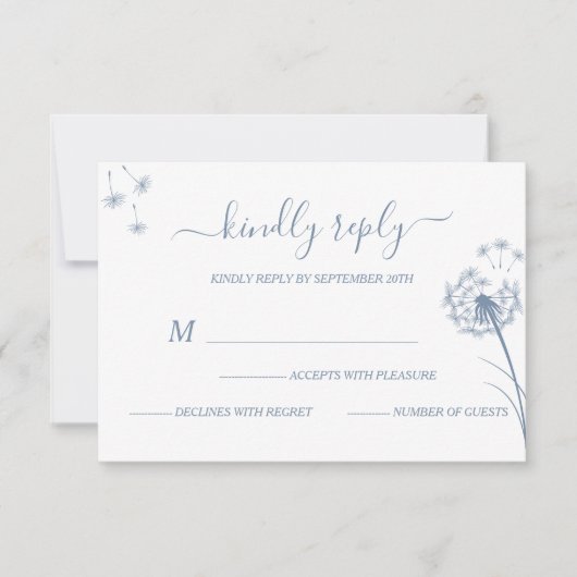 Cartons Réponse Simple Mariage Floral Bleu (Devant)