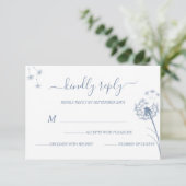 Cartons Réponse Simple Mariage Floral Bleu (Debout devant)