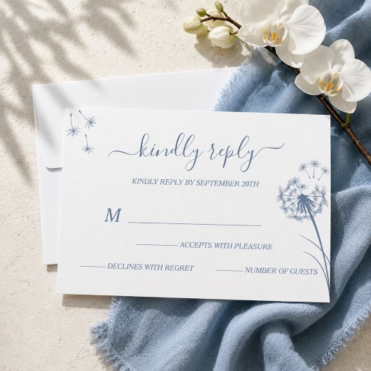 Cartons Réponse Simple Mariage Floral Bleu