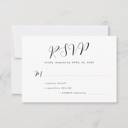 Cartons Réponse Simple mariage minimal noir et blanc (Devant)