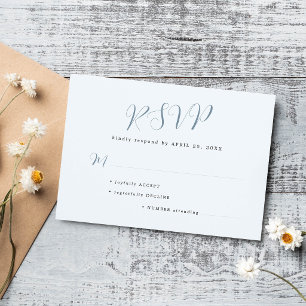 Cartons Réponse Simple mariage moderne écriture bleue poussiéreuse