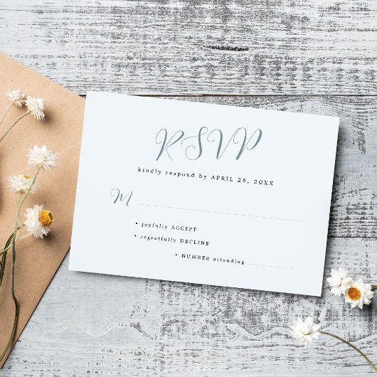 Cartons Réponse Simple mariage moderne écriture bleue poussiéreuse